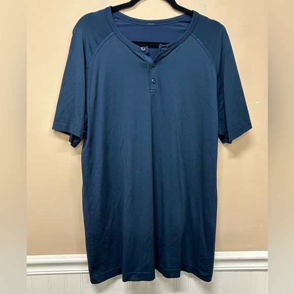 Lululemon Metal Vent Tech Henley Short Sleeve T Shirt Dark Blue Men's Size XL - Picture 1 of 6